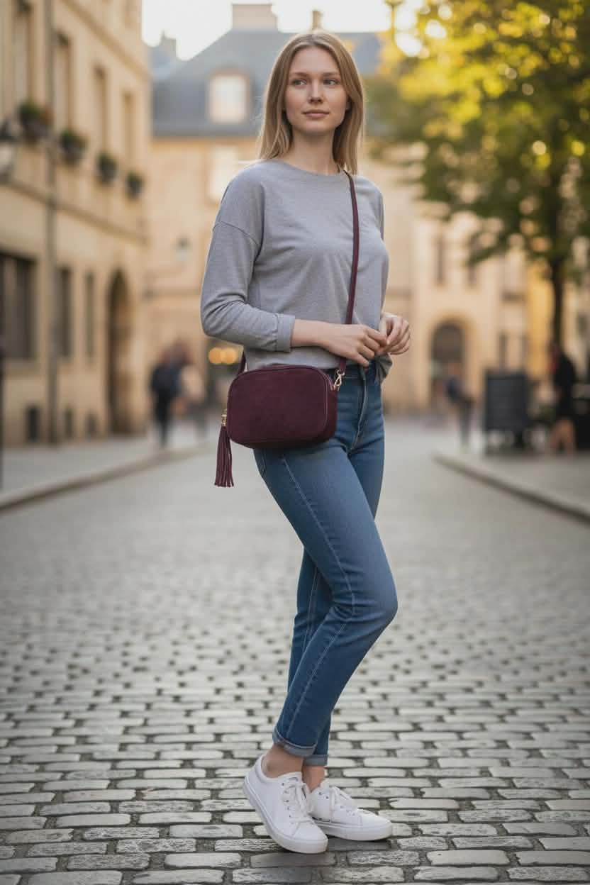 Odinė maža rankinė B.in PELLE- Bordo.