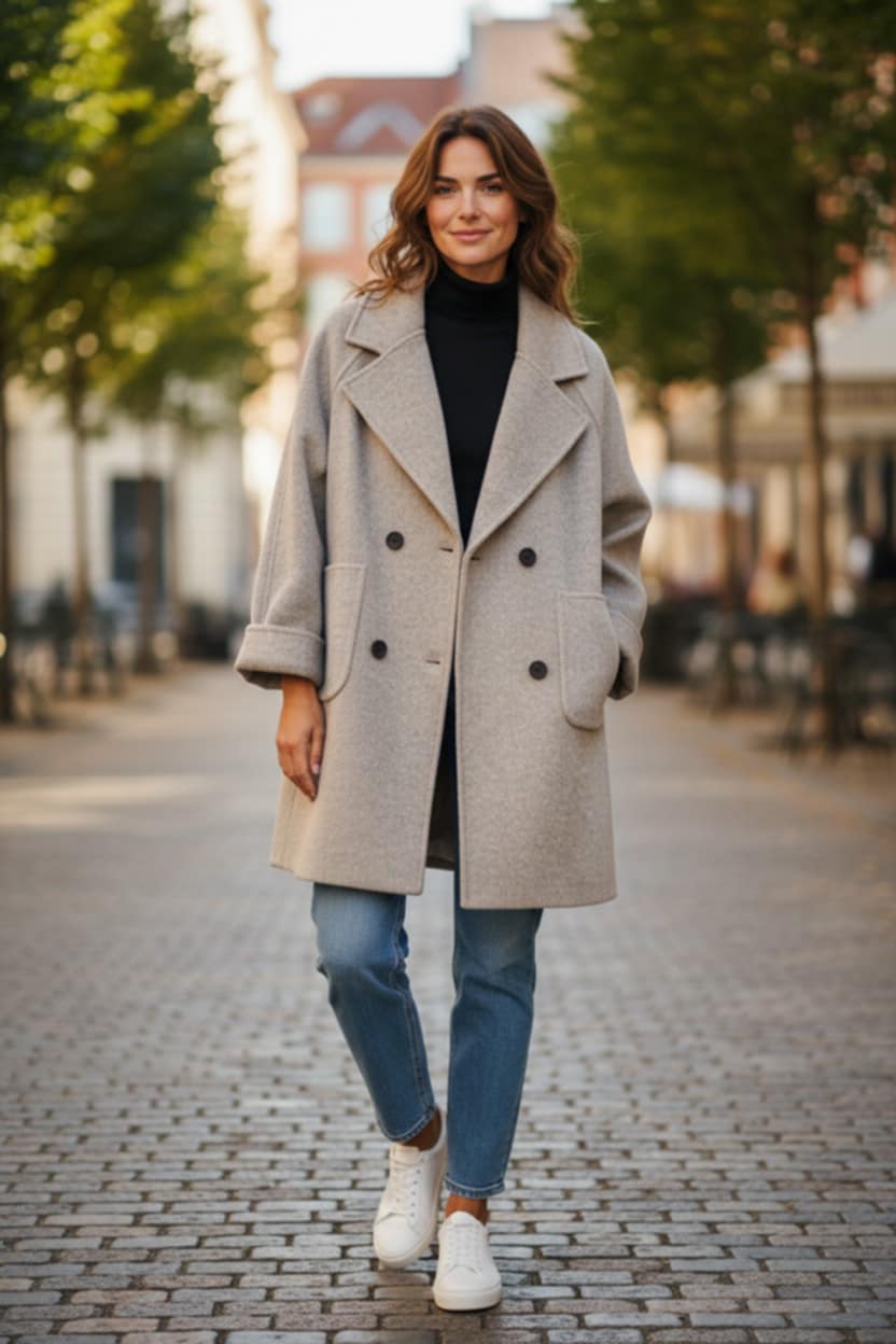 Pavasario vilnonis paltas classic - Melanžas.