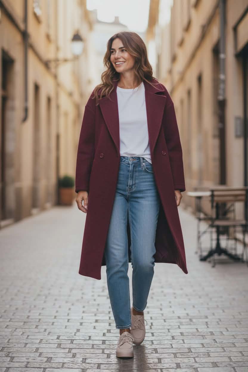 Pavasario burgundy paltas VIVIA89 - Bordo, pagamintas iš vilnos audinio